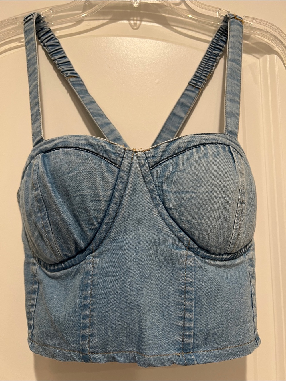 NWOT Sexy Denim Bustier Crop Top with Crisscross Adjustable Straps